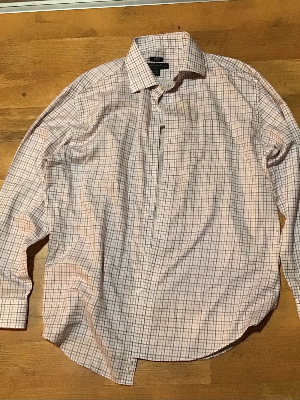 Pronto Uomo White Dress Shirt with Light Blue and Peach Check